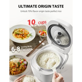 TOSHIBA OriginTaste Rice Cooker 10-Cup Uncooked, Fuzzy Logic, 15-in-1 Functions, Digital Display, Delay Timer, Keep Warm, Nonstick Inner Pot, White