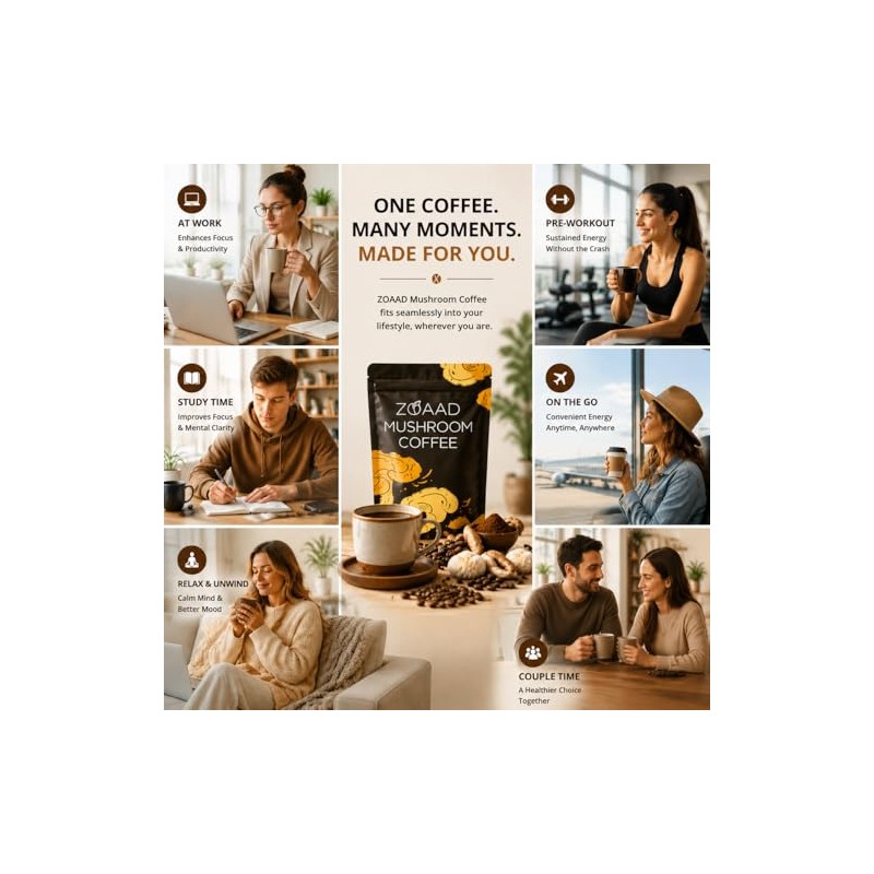 ZOAAD Mushroom Coffee - 6 Organic Adaptogenic Mushrooms with Lion’s