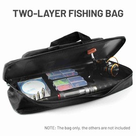 Fishing Rod Bag Portable Water Resistant 600D Oxford Fabric Fishing Pole Reel Organizer with Carrying Handle and Adjustable Shoulder Strap