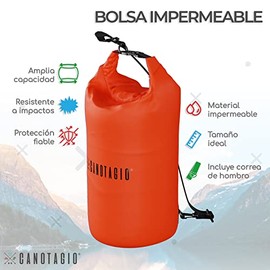 Canotagio Bolsa Impermeable. Mochila a Prueba de Agua para Senderismo y Deportes Acuáticos. Bolsa Seca Disponible en 5, 10, 20 y 30 Litros. Dry Bag. Waterproof Bag Backpack (Naranja, 5 LTS)