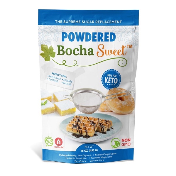 BochaSweet Powdered Sugar Replacement (16 oz) - Powdered Sugar Substitute - Perfect for Baking, Keto-Friendly, Zero Glycemic, Non GMO, No Bitter Aftertaste