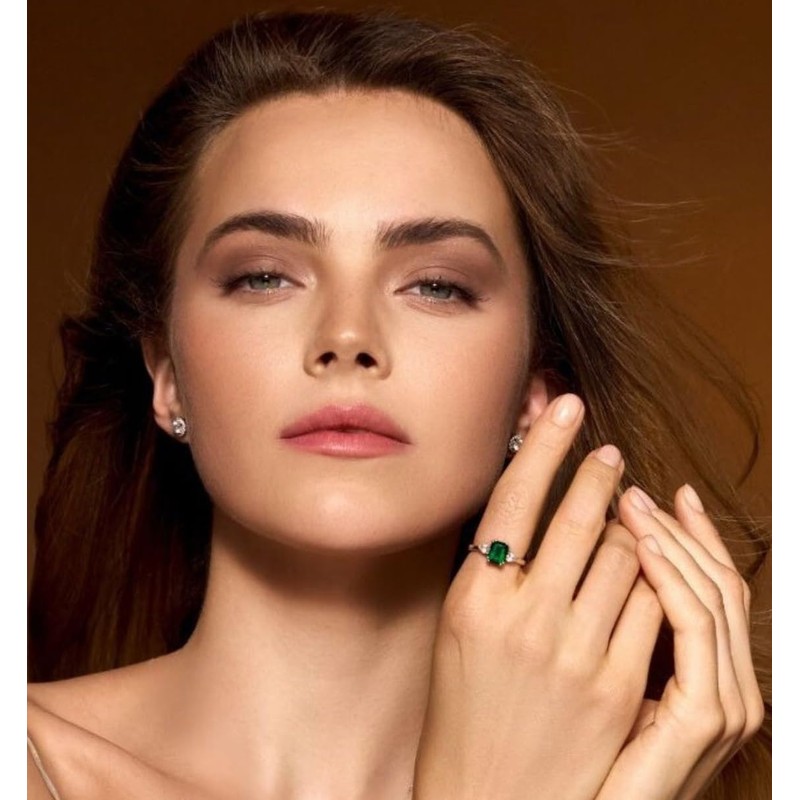 1.60 Cttw Lab-Grown Emerald One size Ring with emerald cut