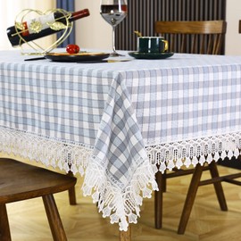 AOLIKU Rectangle Table Cloth,130X180CM, Blue Plaid Tablecloth,Cotton Linen Wrinkle-Free Tassel Tablecloths,Washable Table Cover for Kitchen/Dinning/Party/Buffet/Camping(Blue 51"x71")