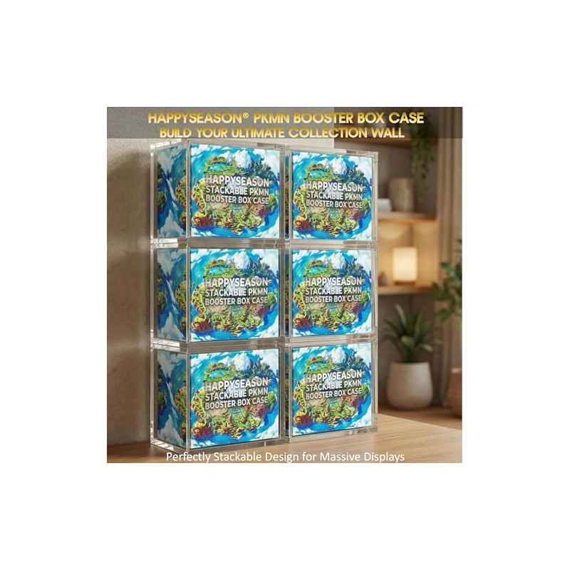 Happyseason Booster Box Acrylic Case, Magnetic Stacking Design, Rounded Edges,