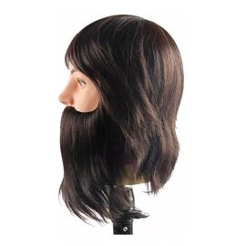 QNI-LMB Cabeza De Maniquí Cabello 100% Human Hair Barberia Cabezote