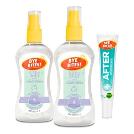 BYE BITES Repelentes de Mosquitos BABY en Spray 130 ml cu  Crema Para Picaduras AFTER 20 g - TRIPACK - Hipoalergnico - Aroma suave a Manzanilla       