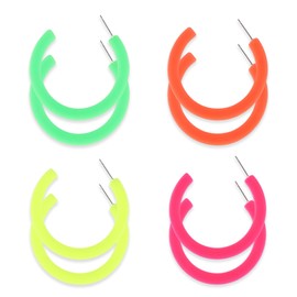 4 Pairs 80s Neon Earrings for Women, Colorful C-Shaped Neon Earrings Retro Hoop Pendant Acrylic Drop Jewellery 90s Dangle Jewelry for Costume Dancing Glow in the Dark Party Cosplay Outfit Accessories