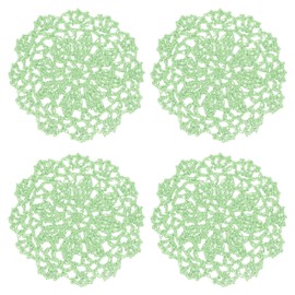 uxcell Fabric Coasters, 4pcs 4" - Cotton Woven Crochet Doilies, Lace Embroidery Cup Mat with Floral Pattern for Wedding Party Decoration (Cream Green)