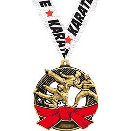 Karate Red Belt Medals - 2.25" Gold Karate Medal Award