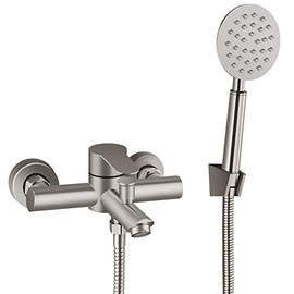 Aolemi Brushed Nickel Bathtub Faucet Wall Mount Only Tub Filler with Handheld Sprayer 6 Inch Centre Single Handle Shower Mixer Taps SUS304 Stainless Steel for Bathroom