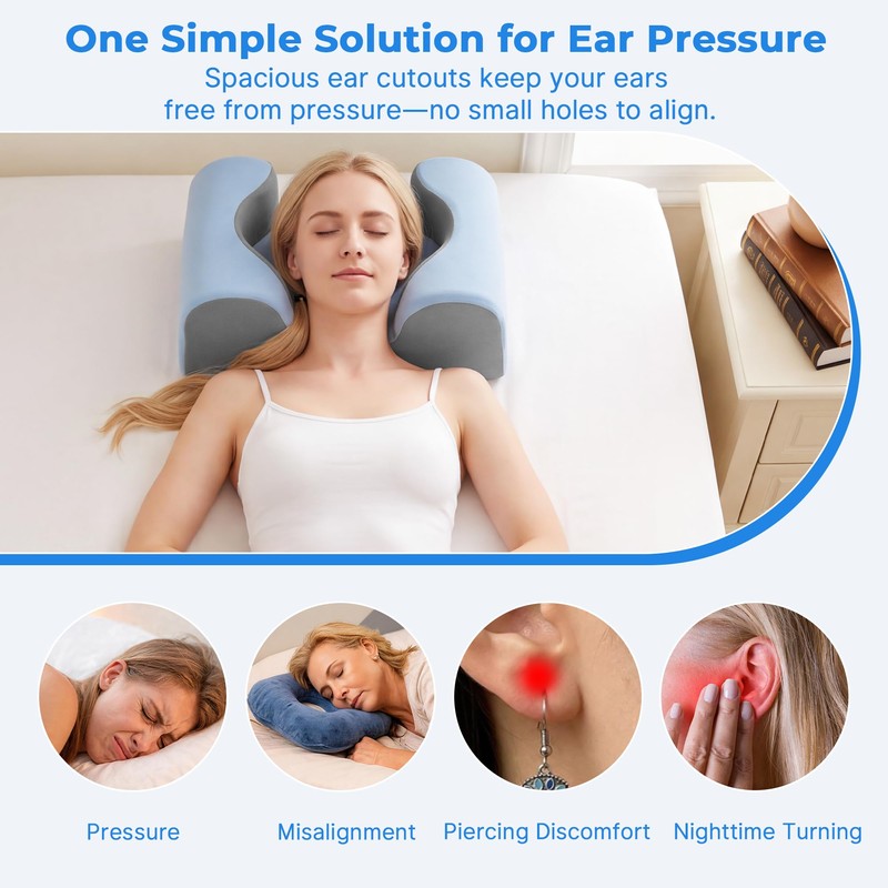 Piercing Pillow for Back Sleeper, Contour Ear Pillow for Back