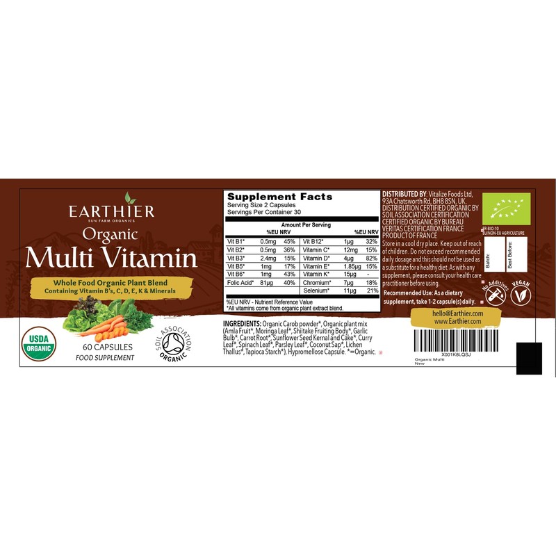 Organic Whole Food Multi Vitamin & Mineral Supplement - Vegan