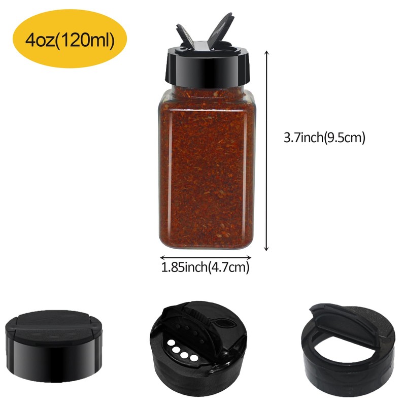 BPFY 24 Pack 4oz Clear Plastic Spice Jars with Black