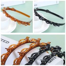 Double Bangs Hairstyle Hairpin, Wanfoou 2 Pcs Hairpin Headband, Professional Weave Bangs Clip, Twist Clip Headband with Toothed Headband Braid Tool, Women Girls Fashion Hair Accessories