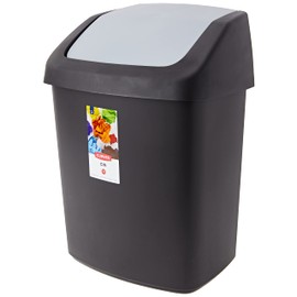 Curver Waste Bin with Swinging Lid, Black/Grey, 15 Litre