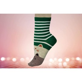 Vinsani® Two Kitty Faces On Toe Print Socks 5 Pairs Pack - Multi Design Onesize Fits All Cotton Socks With Cat Faces