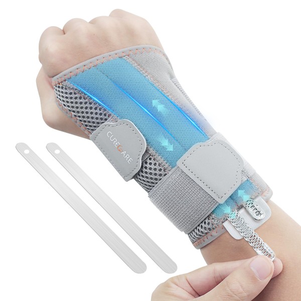 CURECARE Carpal Tunnel Wrist Support 2 in 1, Wrist Braces with 3 Metal Stabilizers for Hands, Wrist Splints for Relief of Carpal Tunnel Syndrome, Tendonitis (S/M, Right)