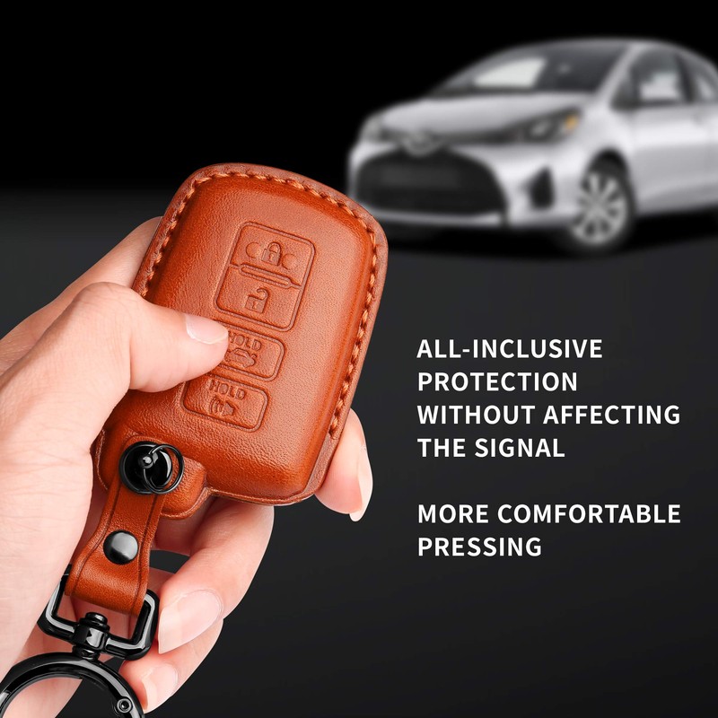 Tukellen for Key Fob Cover Genuine Leather with Keychain,Leather Key