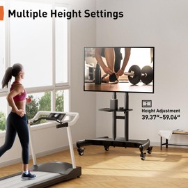 Perlegear Mobile TV Cart for 32-82 Inch Flat/Curved LED/LCD/OLED TVs Rolling TV Stand with Height Adjustable Shelf Max VESA 600x400mm up to 100lbs- Outdoor TV Stand Trolley with Wheels PGTVMC05-1