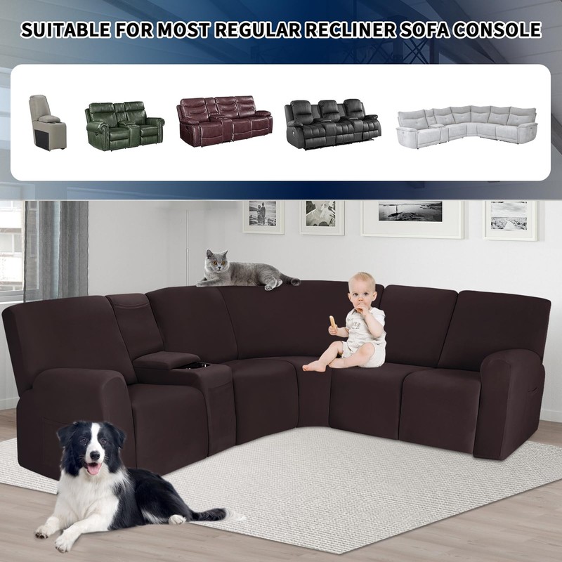 PureFit Recliner Console Cover for Reclining Couch Covers, Super Stretch