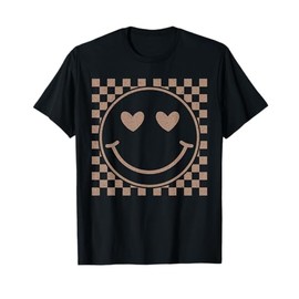 Retro Happy Face Checkered Pattern Smile Face Trendy T-Shirt