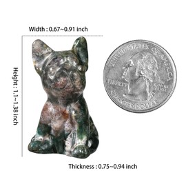 mookaitedecor Moss Agate Mini Crystal Stone Dog Figurine, Hand Carved Animal Puppy Statue Sculpture Decoration for Home Office Lucky Fortune Gift, Height 1.1-1.38"