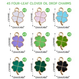 Craft Keyring Lucky Charm Pendant 45 Pieces Lucky Charm Chain Four Leaf Clover Key Chain Necklace Craft Four Leaf Clover Metal Lucky Clover Key Ring, Non-precious metal, Jet