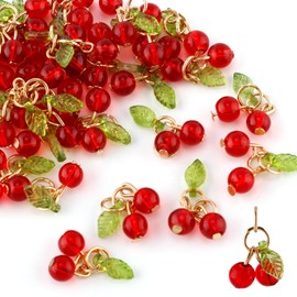 30pcs Red Cherry Charms, Cute Glass Red Fruit Pendants with Loop DIY Jewelry Making Accessories for Bracelet Necklace Earrings