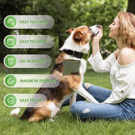 Dog Treat Bag, Hands-Free Small Dog Treat Pouch Bag with Automatic Closure, Waterproof Pet Training Treat Bag for Small Dogs and Puppies, Includes Carabiner for Outdoor Walking, Travel Use (Green)