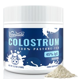 Veenuule Colostrum Powder Supplement, Contain 45% Natural IgG (Immunoglobulins), Grass Fed Cow Colostrum for Gut Health, Immunity & Energy, Non-GMO, Unflavored 50 Servings (Pack of 1)