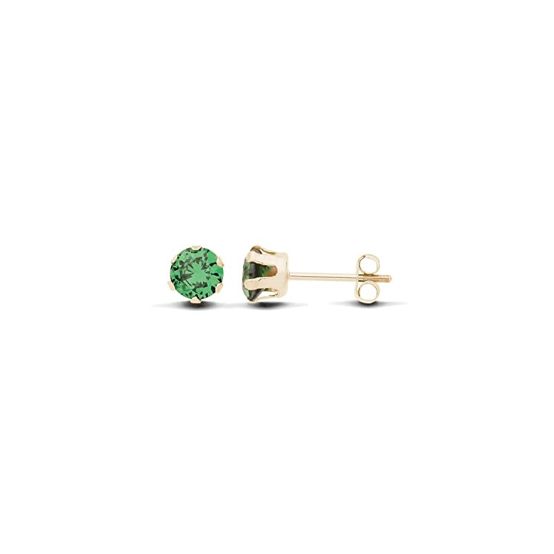 9ct Yellow Gold 4mm Emerald Solitaire Stud Earrings