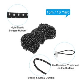 PATIKIL 16 Yard Elastic Bungee Cord & Single Hole Cord Lock & Double Hole Spring Toggle Stopper for Paracord Drawstring Shoelaces Clothing Backpack Bags, Black/White, Pack of 21
