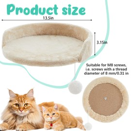 Dansydaisy 2 Pcs 13.39 Inches Semi Edged Cat Tree Replacement Parts Cat Tree Tower Accessories with Hanging Elastic Strings Pom Pom Toys for Platform Perch Shelves(Creamy White)