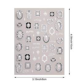4 Sheets Vintage Nail Stickers for Women, 5D Embossed Frame Nail Decals for Designe Nail Art Supplies Manicure Decoration Accessories