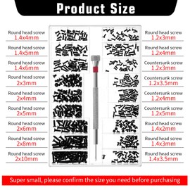 500 Pcs Tiny Screws Micro Repair Screw Kit M1.2/M1.4/M2.0 Black Small Replacement Screws with Screwdriver for Glasses Watches Laptop Computer Electronic