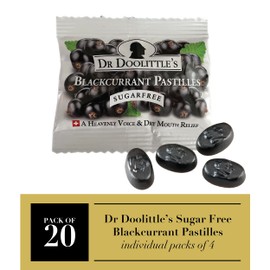 DOOLITTLE Dr Sugar Free Soft Fruit Pastilles for Voice and Throat, Blackcurrant Flavor, Travel Size Bag, Approximately 4 Count Package, 20 Pack