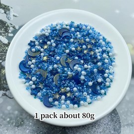 Assorted Glass Beads for Jewelry Making Glass Star Beads Moon Beads Seed Beads Glass Pearl Beads Multi Size Colors Spacer Beads for Bracelets Necklace Earring Making(White Ink Blue)