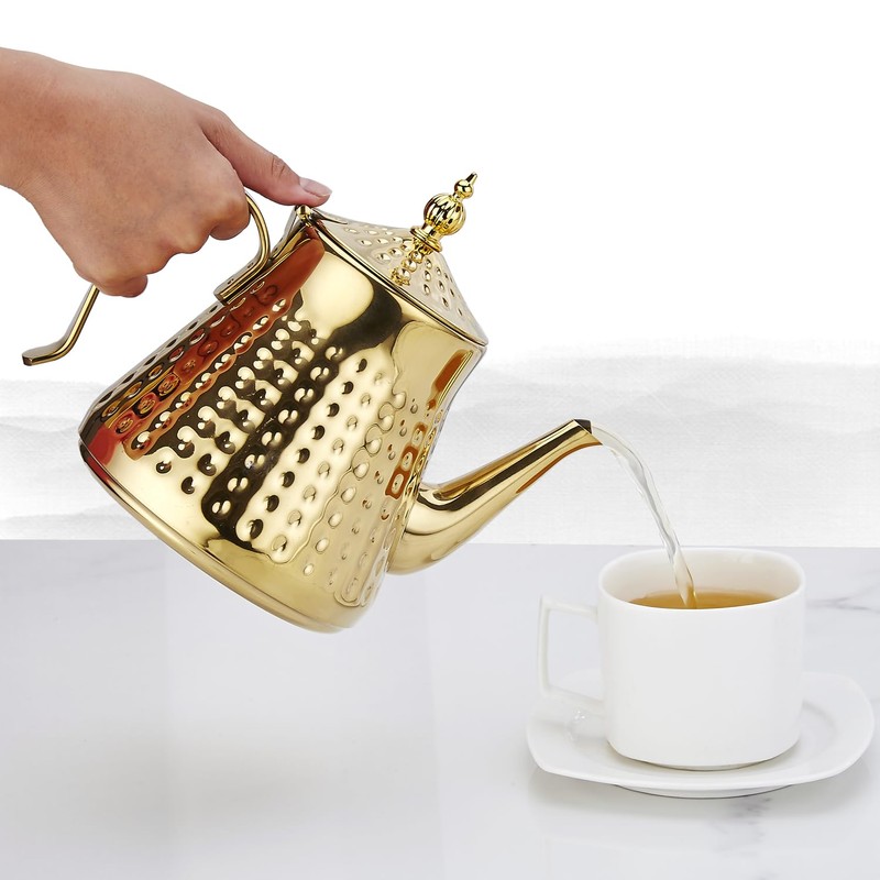 SANQIAHOME 1.2L(40oz) Stainless Steel Hammer Patterned Teapot With Removeable Infuser,Loose