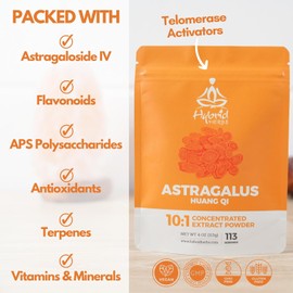 HYBRID HERBS Astragalus Root Powder – High Potency 10:1 Extract with Astragaloside IV – 10X Strength Anti-Aging & Immune Support Supplement – Supports Skin, Adrenals, Digestion & Heart Health – 113g, 113 Servings