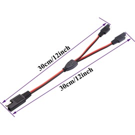 AAOTOKK SAE Y Cable adaptador divisor SAE 1 a 2 SAE DC Power Cable de extensión automotriz de 2 pines de conexión rápida, conector SAE 18AwG Cable para carga de panel solar (30 cm, rojo negro)