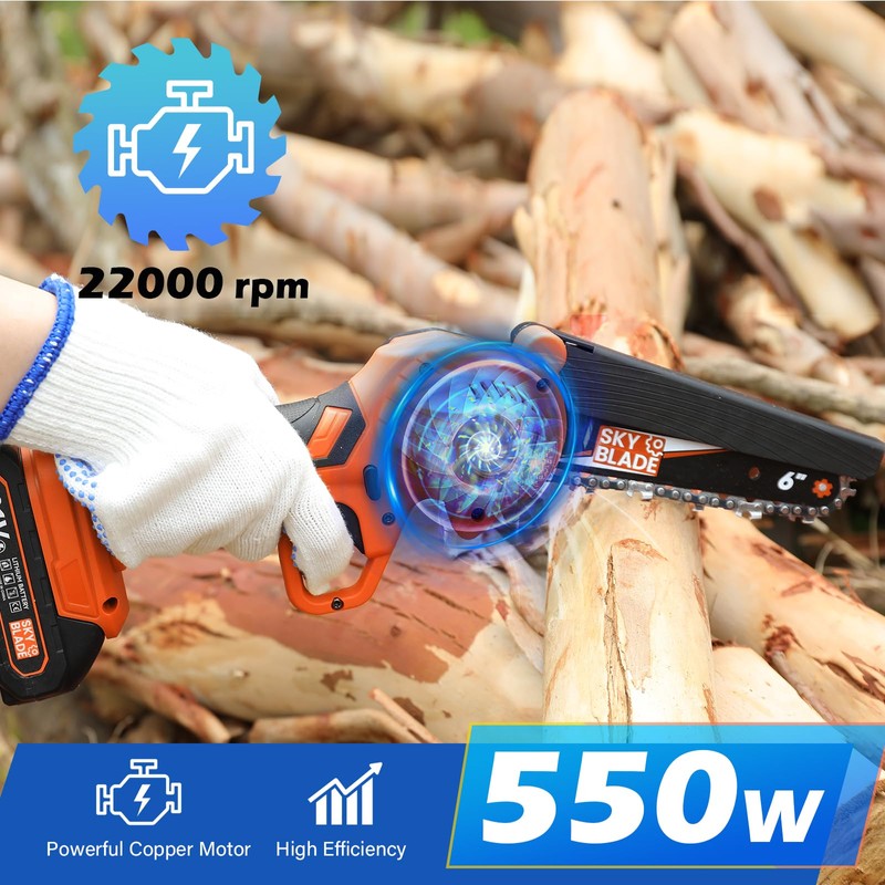 SkyBlade 6 Inch Mini Chainsaw Cordless, Portable Electric Chainsaw, for