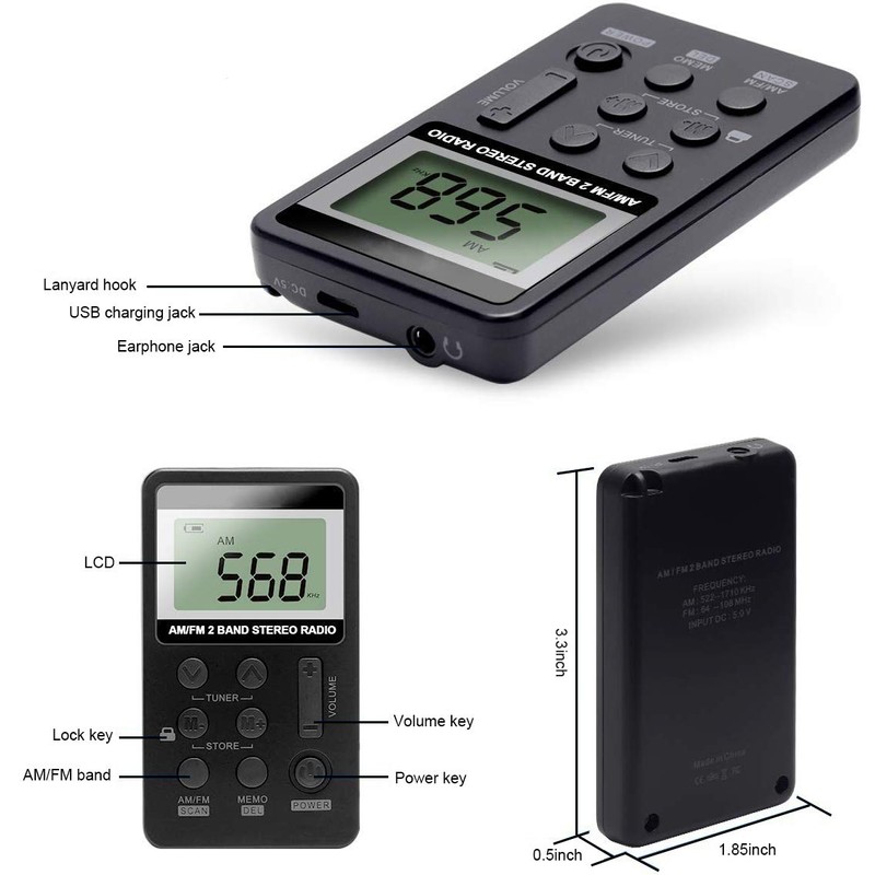 Personal AM/FM Pocket Radio Portable VR-robot, Mini Digital Tuning Radio,