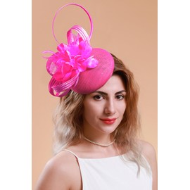 Cizoe Fascinators Hat for Women Kentucky Derby Headpiece Tea Party Hats Feather Wedding Headware Bridal Headpiece(Rose)