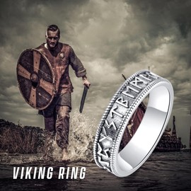 Viking Ring 925 Sterling Sliver Viking Rune Norse Nordic Rings Amulet Jewelry for Men Women Size 7-9