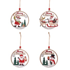 Christmas Ornaments Set of 4 Wooden Santa Claus Reindeer Snowman Scandinavian Christmas Tree Ornaments Ornaments Ornaments Gift Tags with String