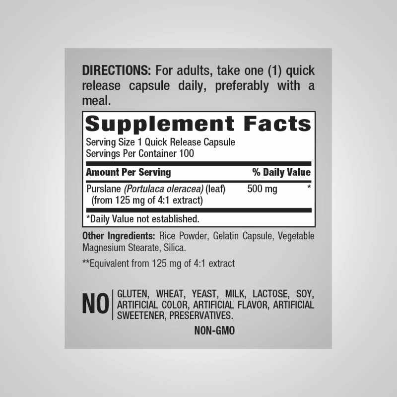Piping Rock Purslane 500mg 100 Caps Portulaca Oleracea Omega 3