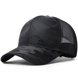 AXIAO Mesh Cap, Men's, Large Size, Camouflage, Baseball Cap, Lightweight, Quick Drying, UV Protection, Sun Protection, Summer, Unisex, Black