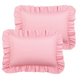 PiccoCasa Brushed Ruffle Pillowcases 2 Pack, Soft Breathable Pillow Covers with Envelope Closure, 4inch Hem Microfiber Pillow Case Pink 50x65cm