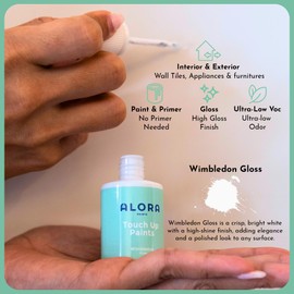 Alora Touch Up Paint, High Gloss Finish, Multi Surface Scratch Repair for Appliances, Porcelain, Drywall, Concrete, Brick, Tile, Fiberglass, and Metal Surfaces, White Gloss (1 Fl Oz)