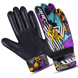 JUU Football Goalkeeper Gloves For Boys, Kids Children Youth Soccer Goalie Gloves with 4mm Latex Finger Spine Protection (Black, Size 5 suitable for 9 to 12 years old)